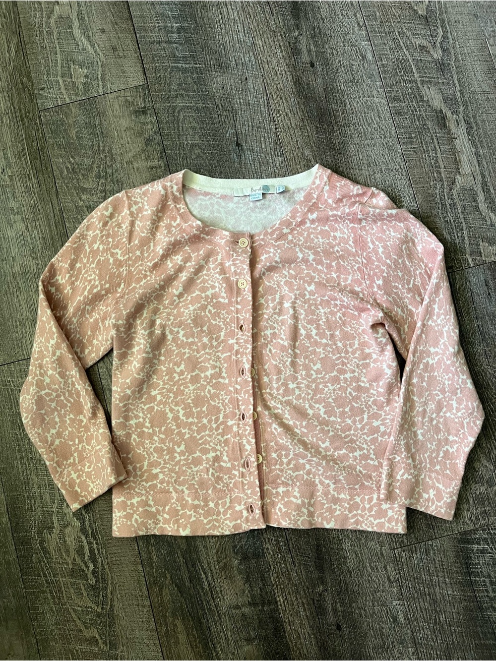 Boden Pink and Cream Floral-Print Button Cardigan